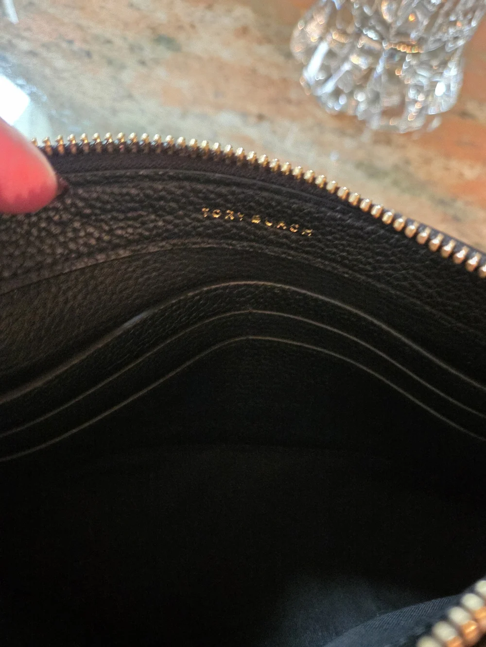 Tory Burch Black Leather Crossbody Bag And  Wristlet with Gold Logo